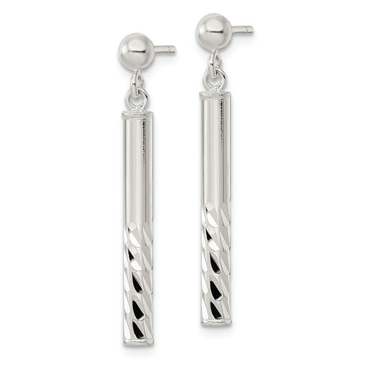 Sterling Silver Polished & Diamond-cut Bar Post Dangle Earrings