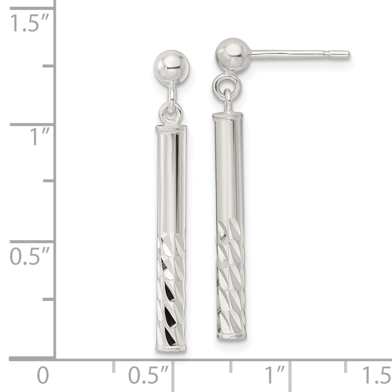 Sterling Silver Polished & Diamond-cut Bar Post Dangle Earrings