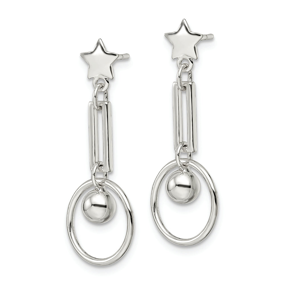 Sterling Silver Polished Star and Circle Post Dangle Earrings