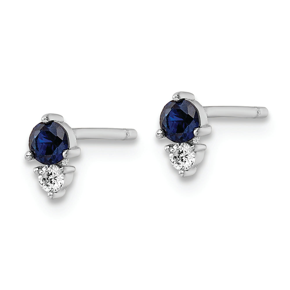 Sterling Silver Rhodium-plated Polished Blue & White CZ Post Earrings