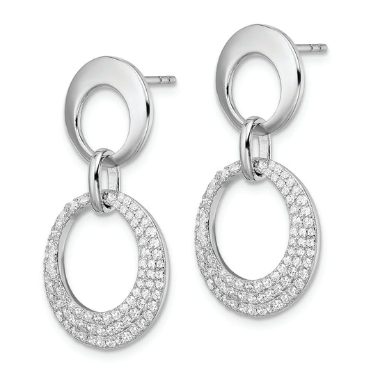 Sterling Silver Rhodium-plated Pave CZ Interlocking Circles Post Earrings