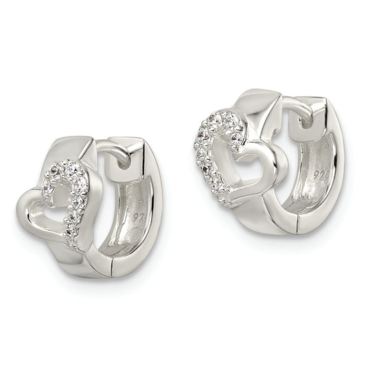 Sterling Silver Polished CZ Heart Hinged Hoop Earrings