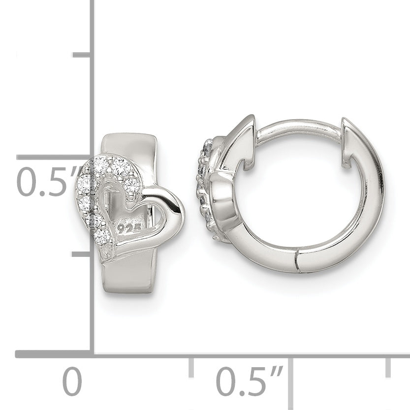 Sterling Silver Polished CZ Heart Hinged Hoop Earrings