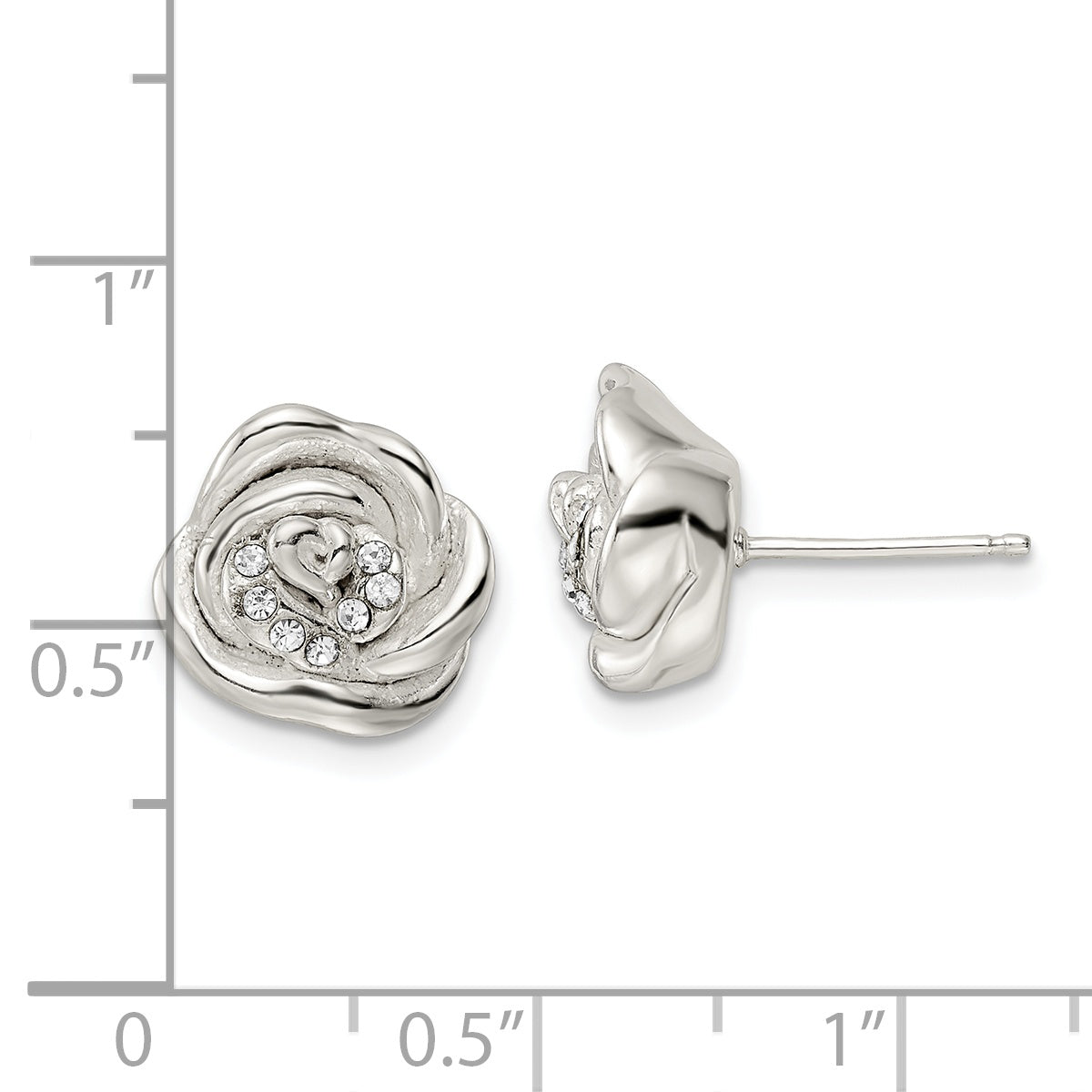 Sterling Silver Polished & Lasered Crystal Rose Post Earrings