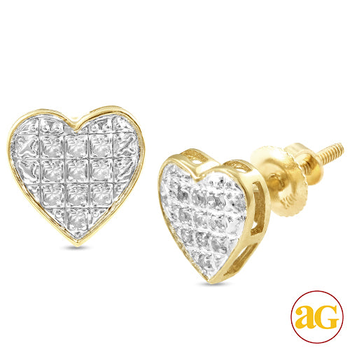 10KY 0.05CTW DIAMOND HEART DOME EARRINGS