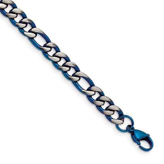 Stainless Steel Brushed and Polished Blue IP-plated 7.5mm 8.5in Bracelet