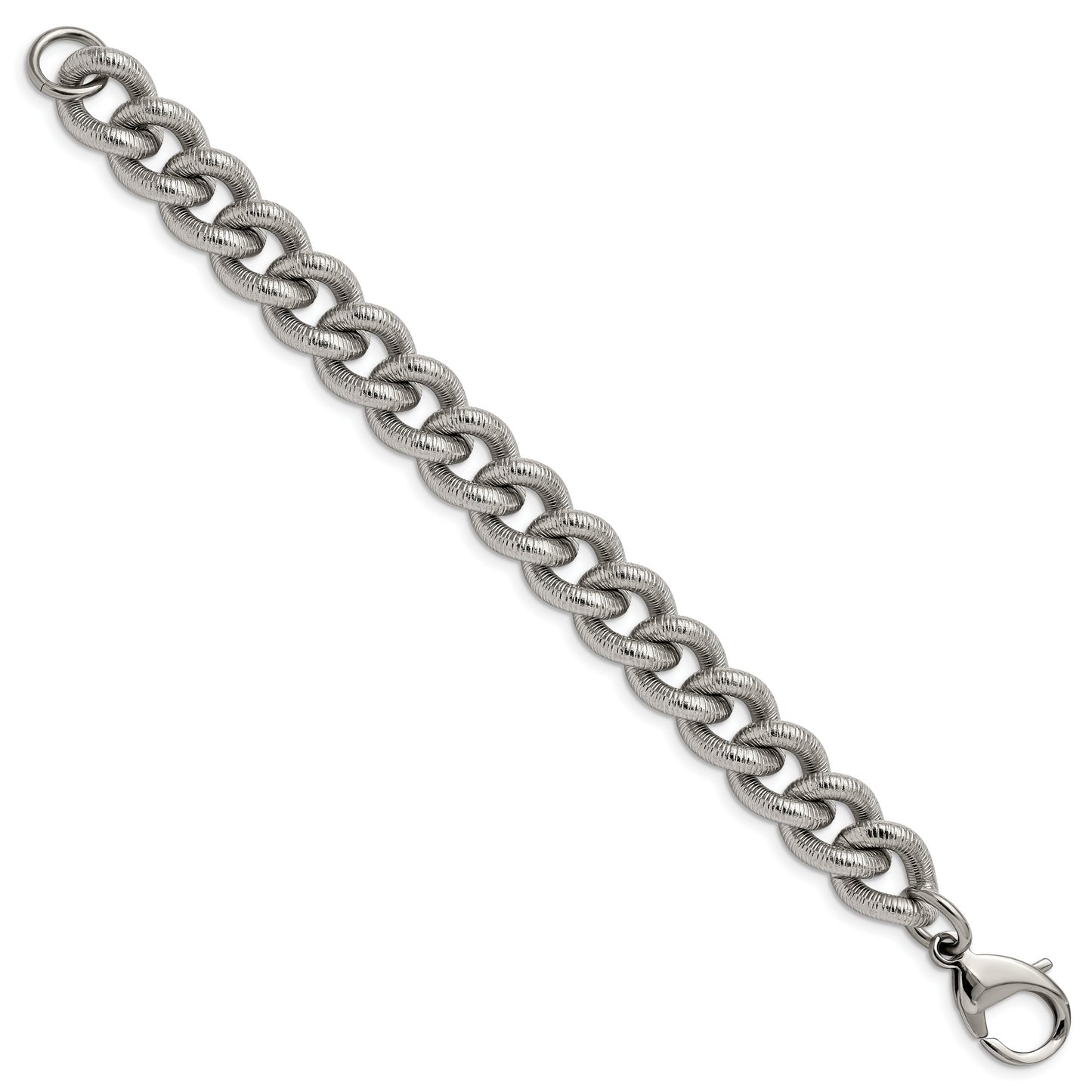 Stainless Steel Polished and Textured 14.5mm Curb 8.25in Bracelet