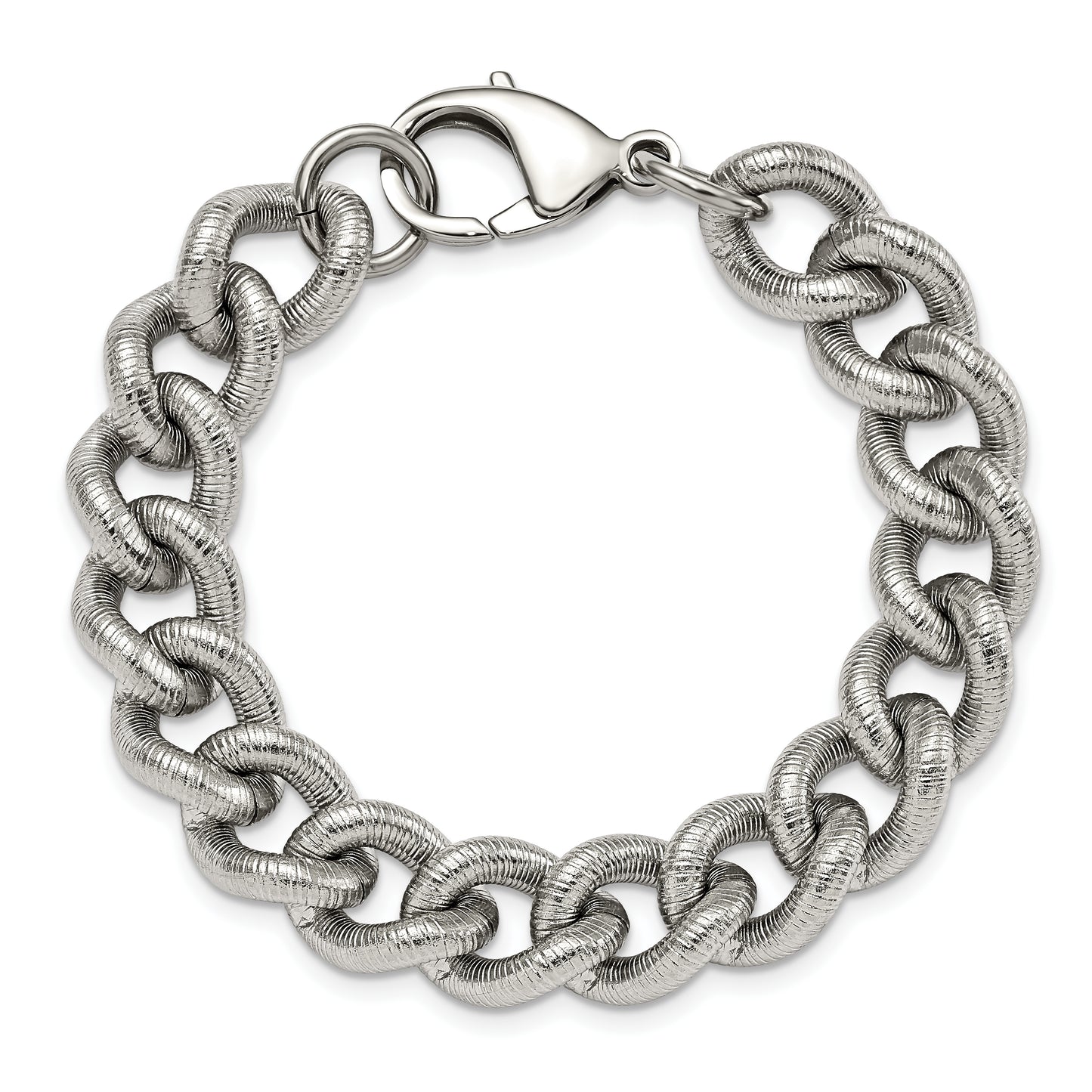 Stainless Steel Polished and Textured 14.5mm Curb 8.25in Bracelet
