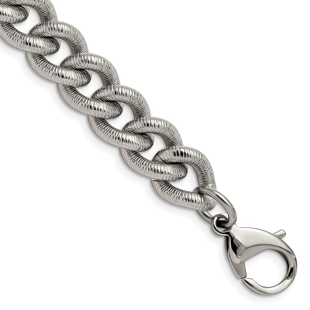 Stainless Steel Polished and Textured 14.5mm Curb 8.25in Bracelet