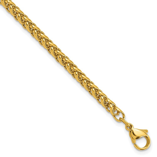 Stainless Steel Polished Yellow IP 8.5in Spiga 4mm Chain Bracelet