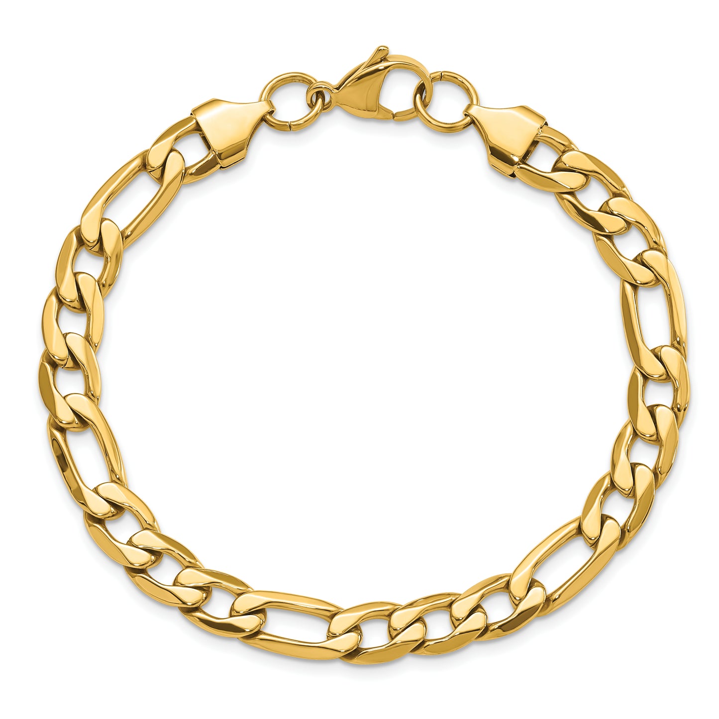 Stainless Steel Polished Yellow IP-plated 7.50mm Figaro 8.25in Bracelet