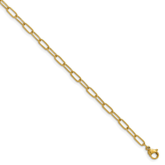 Stainless Steel Polished Yellow IP Paperclip Link 15in w/2in ext Necklace
