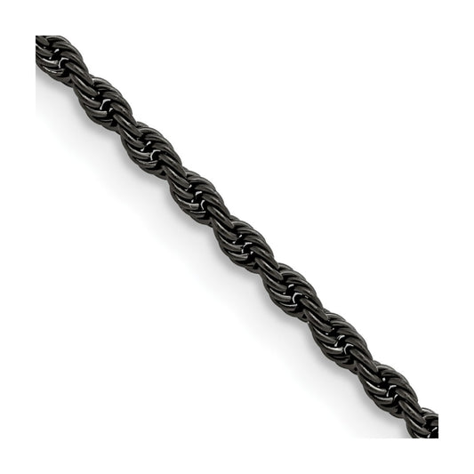 Stainless Steel Polished Black IP-plated 2.4mm 22 inch Rope Chain