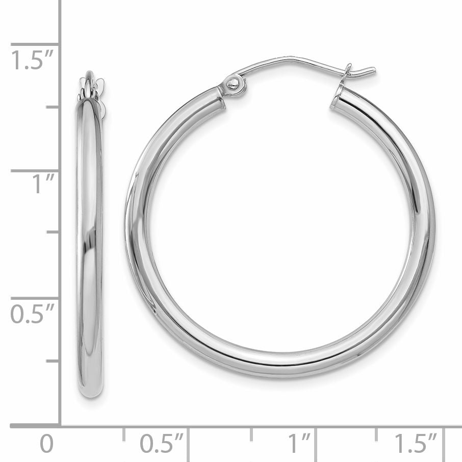 14K White Gold Polished 2.5mm Lightweight Tube Hoop Earrings