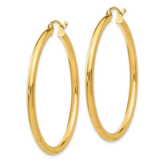 14K Polished 2.5mm Tube Hoop Earrings