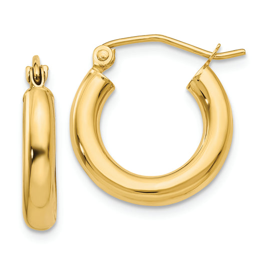 14K Polished 3mm Tube Hoop Earrings