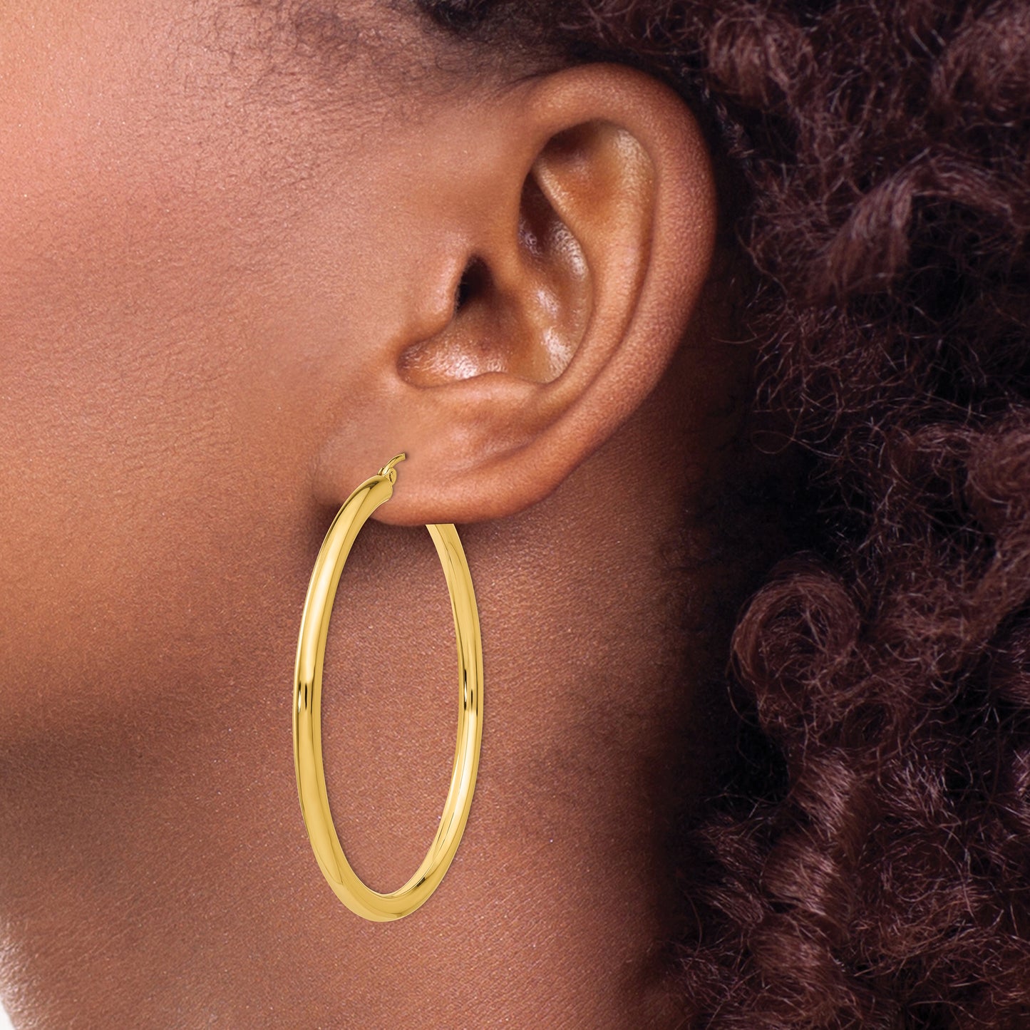 14K Polished 3mm Lightweight Tube Hoop Earrings