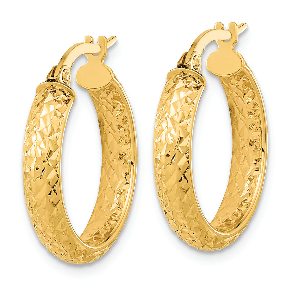 14K Polished and Diamond-cut Inside and Out Fancy Hoop Earrings