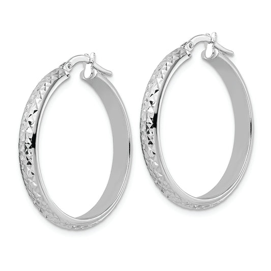 14K White Gold Diamond Cut Hoop Earrings