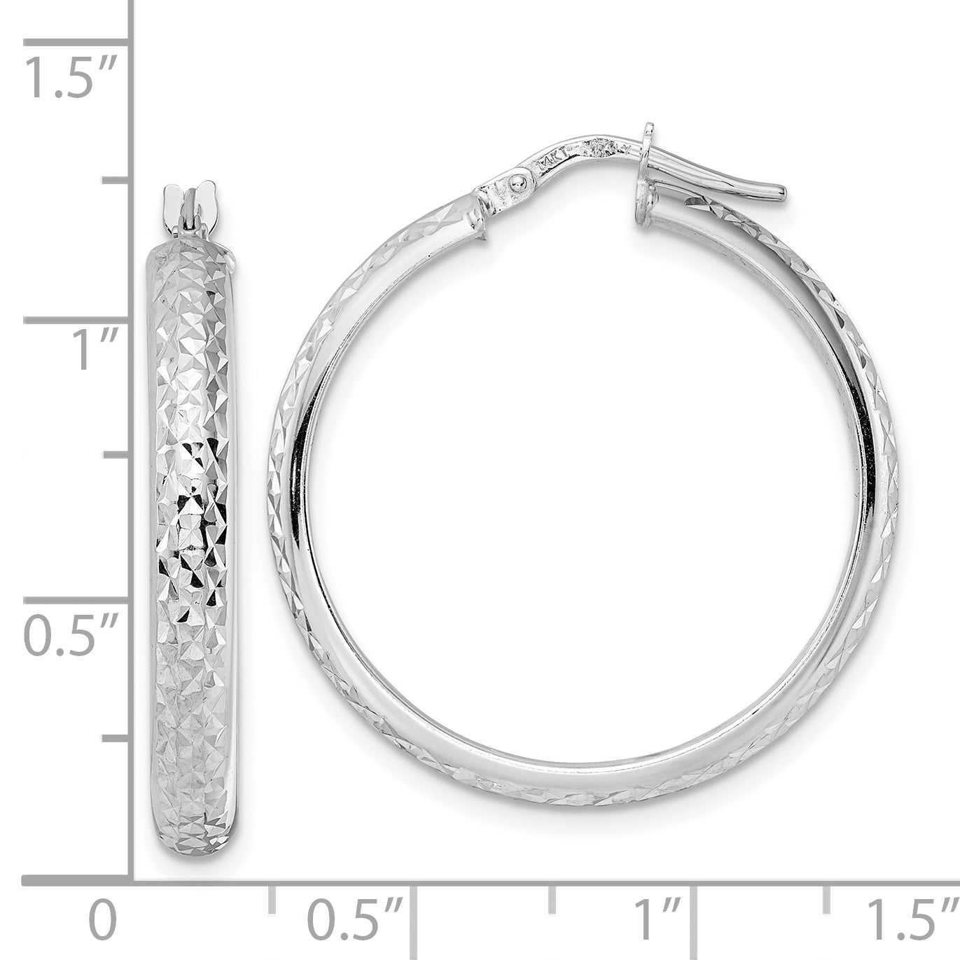 14K White Gold Diamond Cut Hoop Earrings