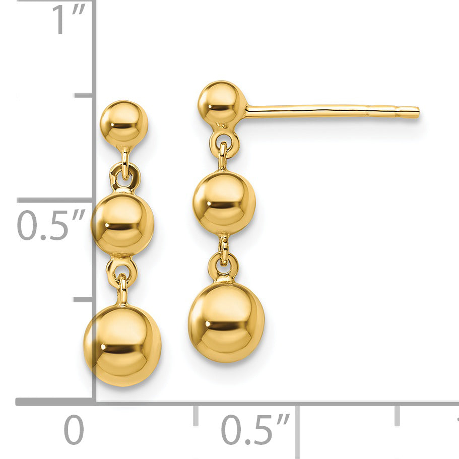 14k Graduated 3 Ball Post Earrings