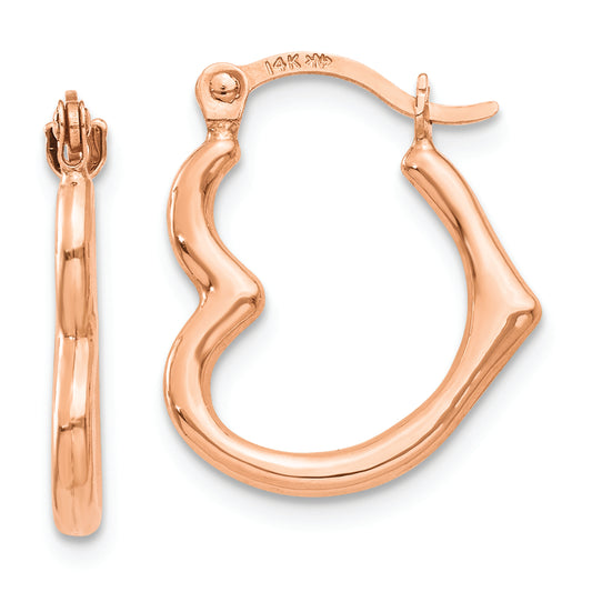 14K Rose Gold Heart Shaped Hollow Hoop Earrings