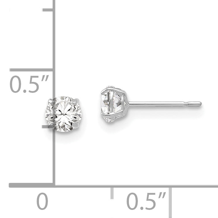 14k White Gold 4mm Round CZ Post Earrings