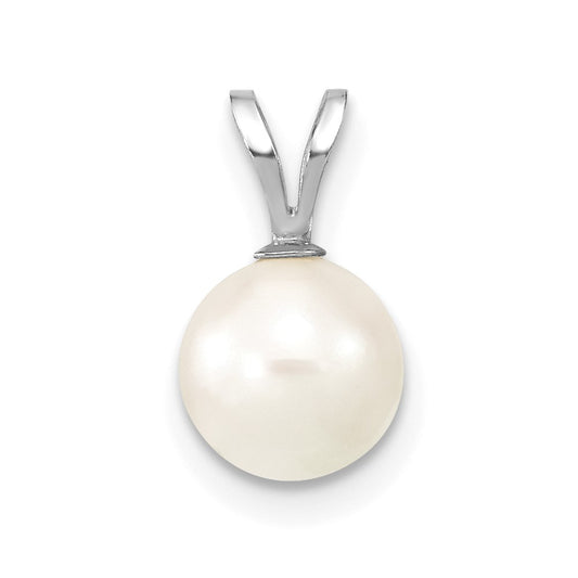 14K White Gold 7-8mm Round White Saltwater Akoya Pendant