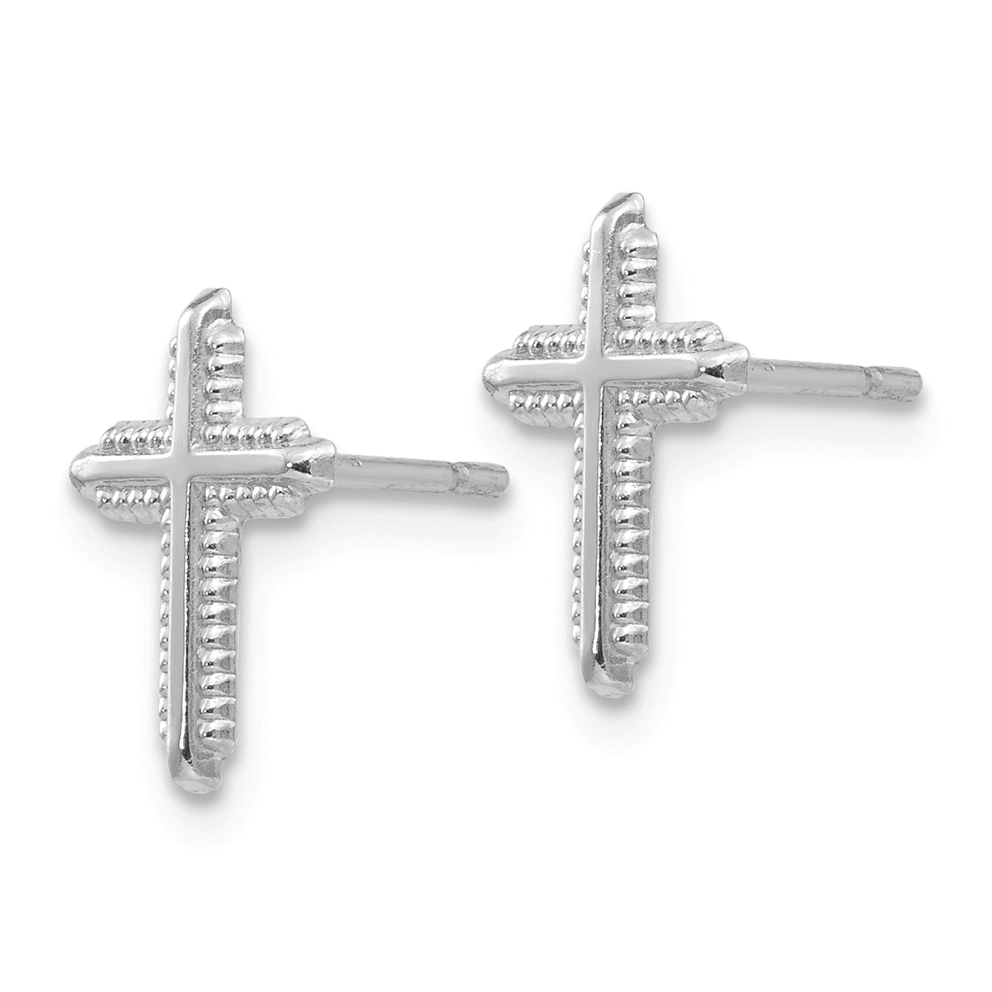 14K White Gold Polished Cross Post Earrings