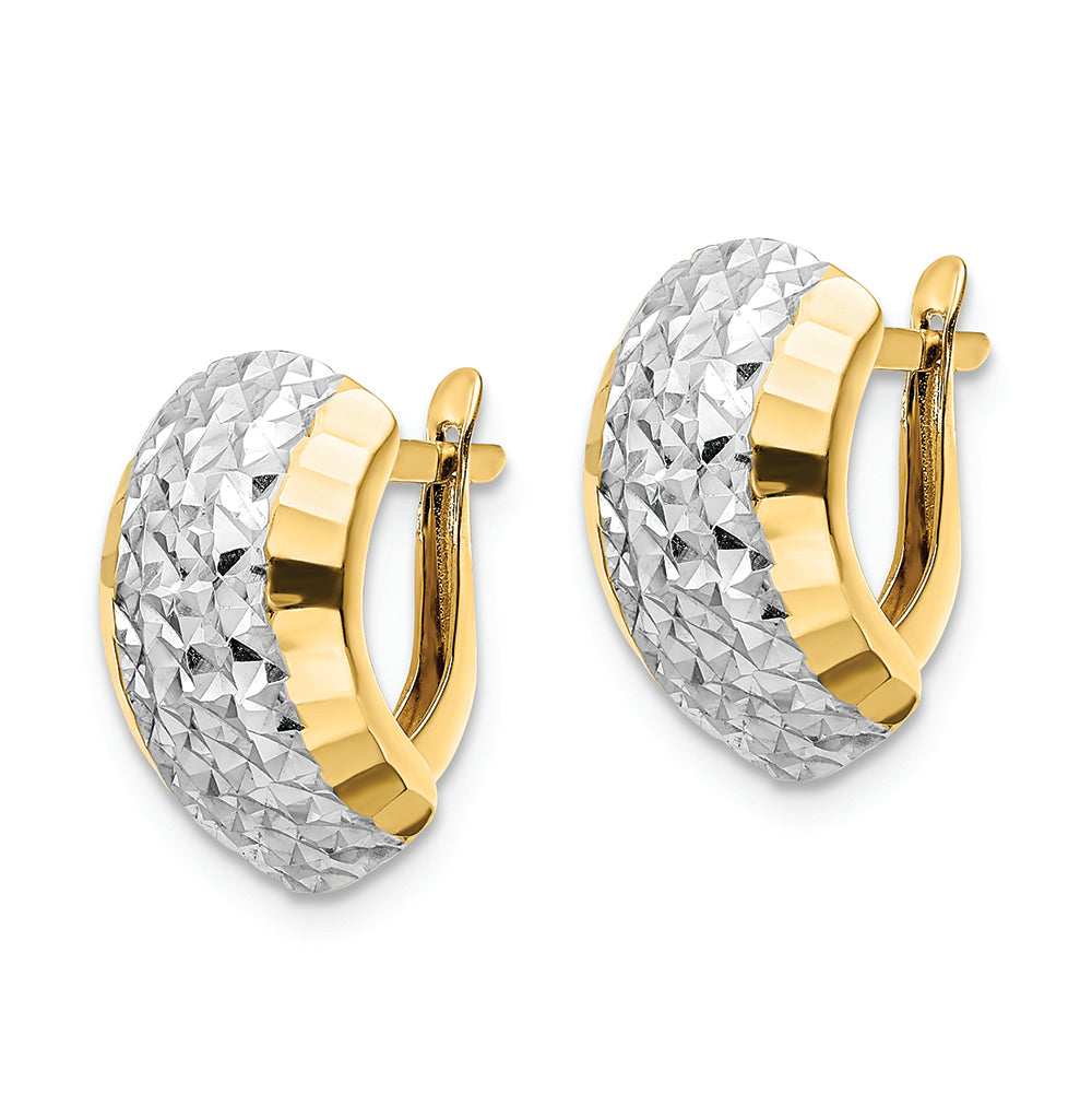 14k w/ White Rhodium Diamond-cut Hinged Earrings