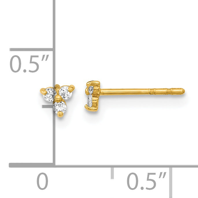 14K Polished CZ Triangle Post Earrings