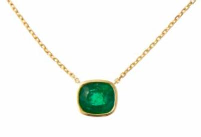 PENDANT, 14KY, EMERALD, CUSH, 9x7 mm