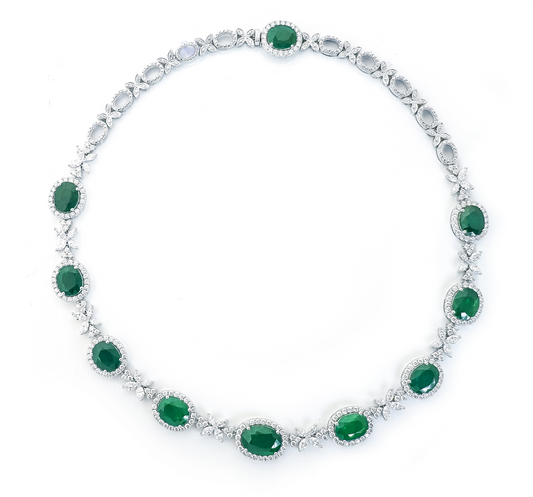 NECKLACE, 18KW, EMERALD, OVAL