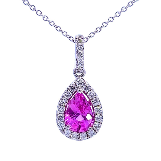 PENDANT, 14KW, PINK SAPPHIRE, P/S, 9x7 mm