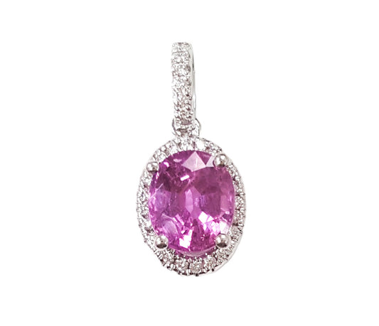 PENDANT, 14KW, PINK SAPPHIRE, OVAL, 7x5 mm