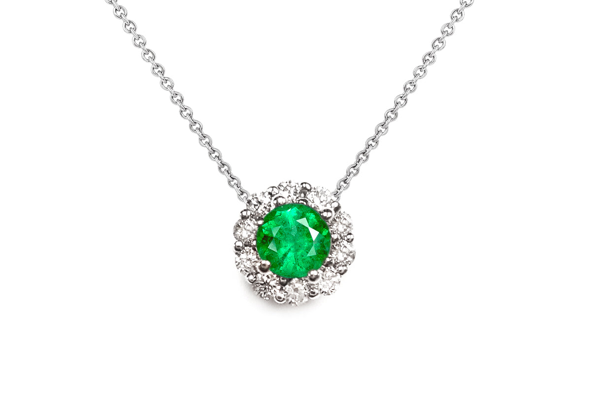 PENDANT, 14KW, EMERALD, RD, 4.6 mm