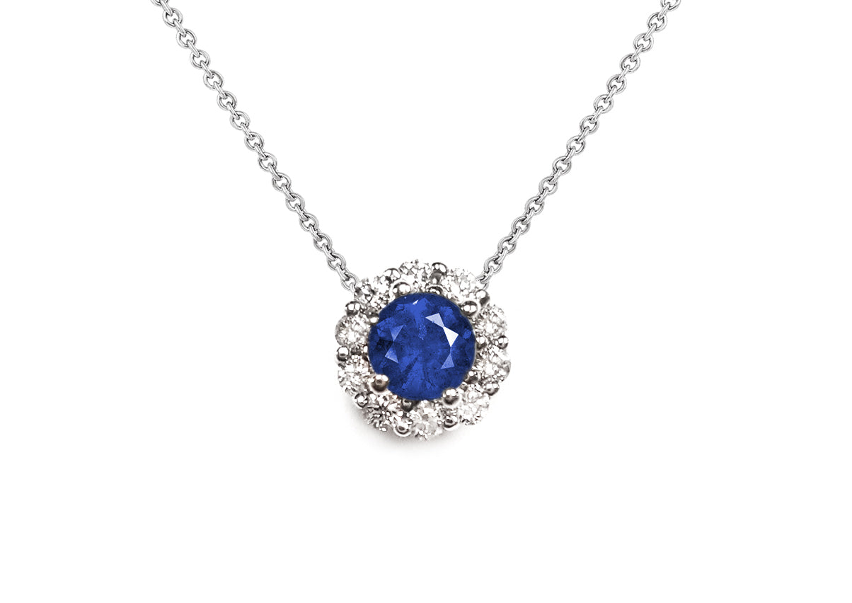 PENDANT, 14KW, SAPPHIRE, RD, 4.6 mm