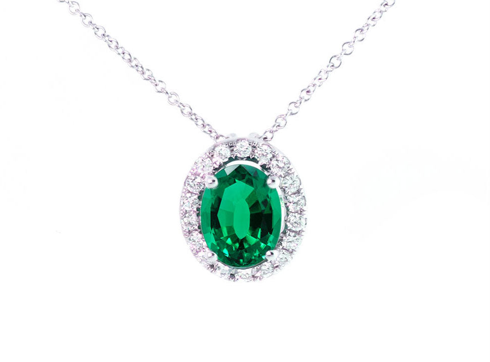 PENDANT, 14KW, EMERALD, OVAL, 8x6 mm