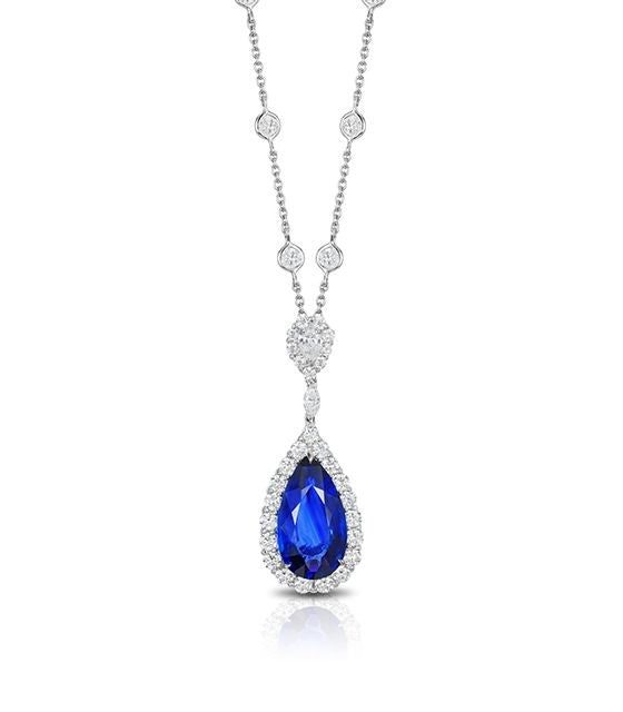 PENDANT, 18KW, SAPPHIRE, P/S, 14.5x8 mm