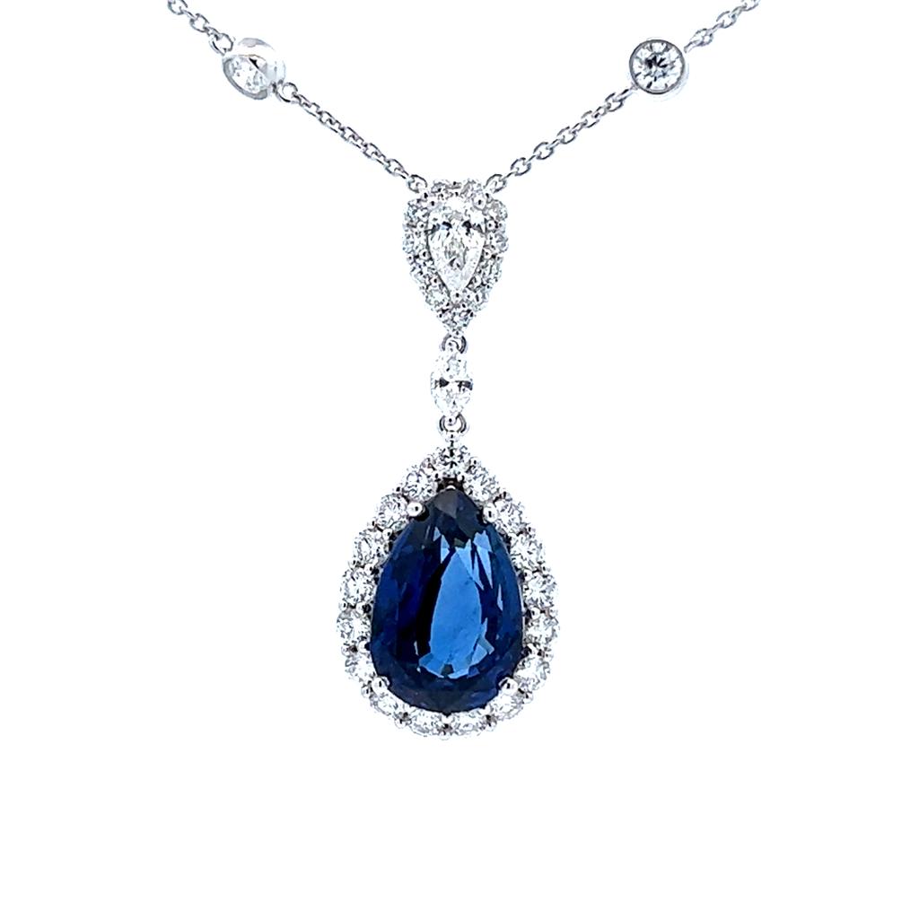 PENDANT, 18KW, SAPPHIRE, P/S, 12x8mm, VIVID, CEYLON