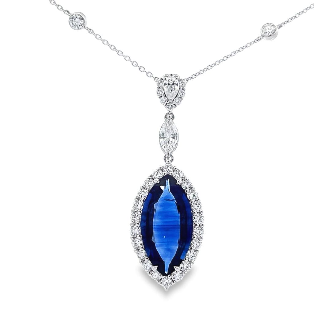 PENDANT, 18KW, SAPPHIRE, MQ, 18x9 mm