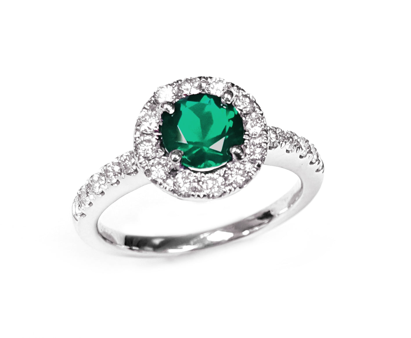 RING, 14KW, EMERALD, RD, 5.00 mm